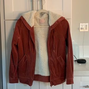 Forever 21 Maroon Fluffy Zip-On Hoodie